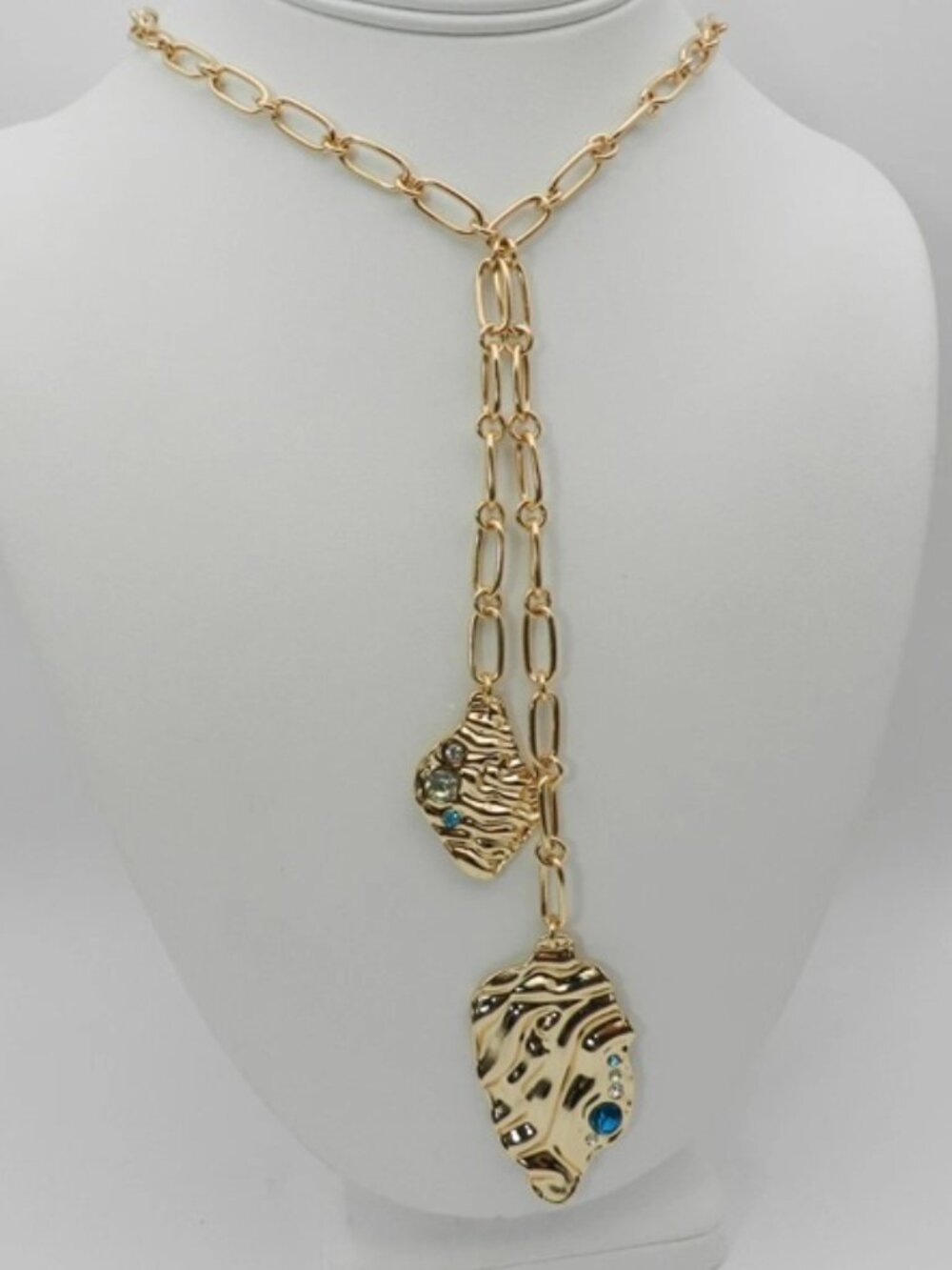 INC Mod/Contemporary Gold Multicolor Crystal Shell Lariat Chain Necklace**NEW!